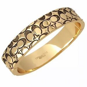 New COACH Hinged Bangle Magnetic Bracelet - Quilted C Pattern With Crystals Sz 7